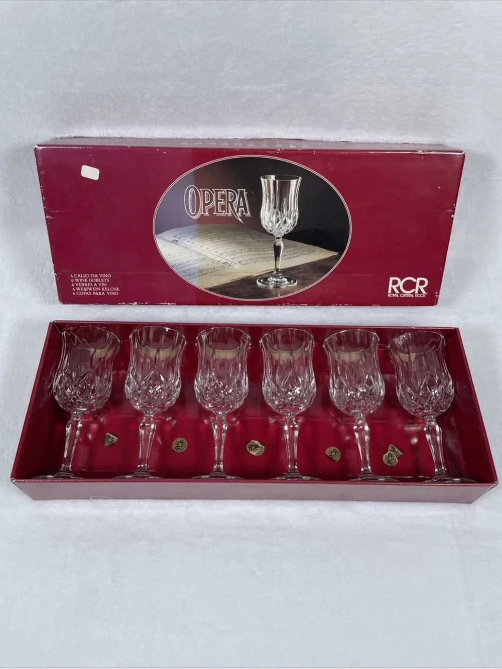 SET OF 6 Royal Crystal Rock RCR Opera Wine Goblet Glasses 7” H Made In Italy